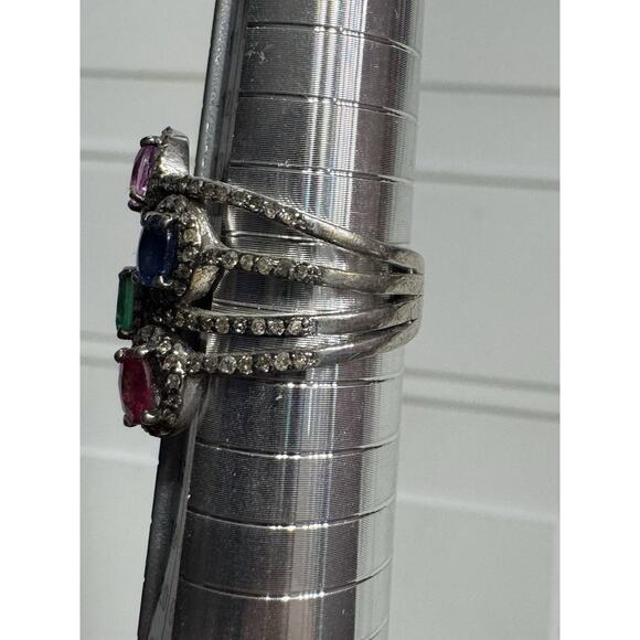 Ruby/Pink Sapphire/Blue Sapphire/Emerald 925 Sterling Silver 4 Stone Ring Size 7 - Picture 4 of 4